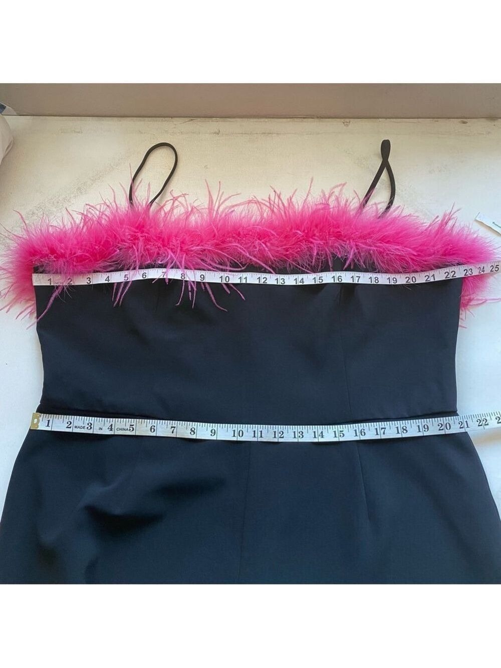 Nasty Gal Black Jumpsuit Hot Pink Feather Trim - Picture 5 of 16